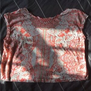 Anthropologie Pink/Orange and Cream Floral Cap Sleeve Blouse